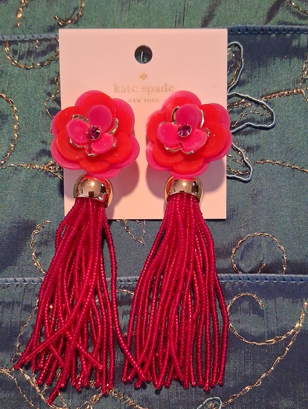 kate spade pink floral tassel statement earrings
